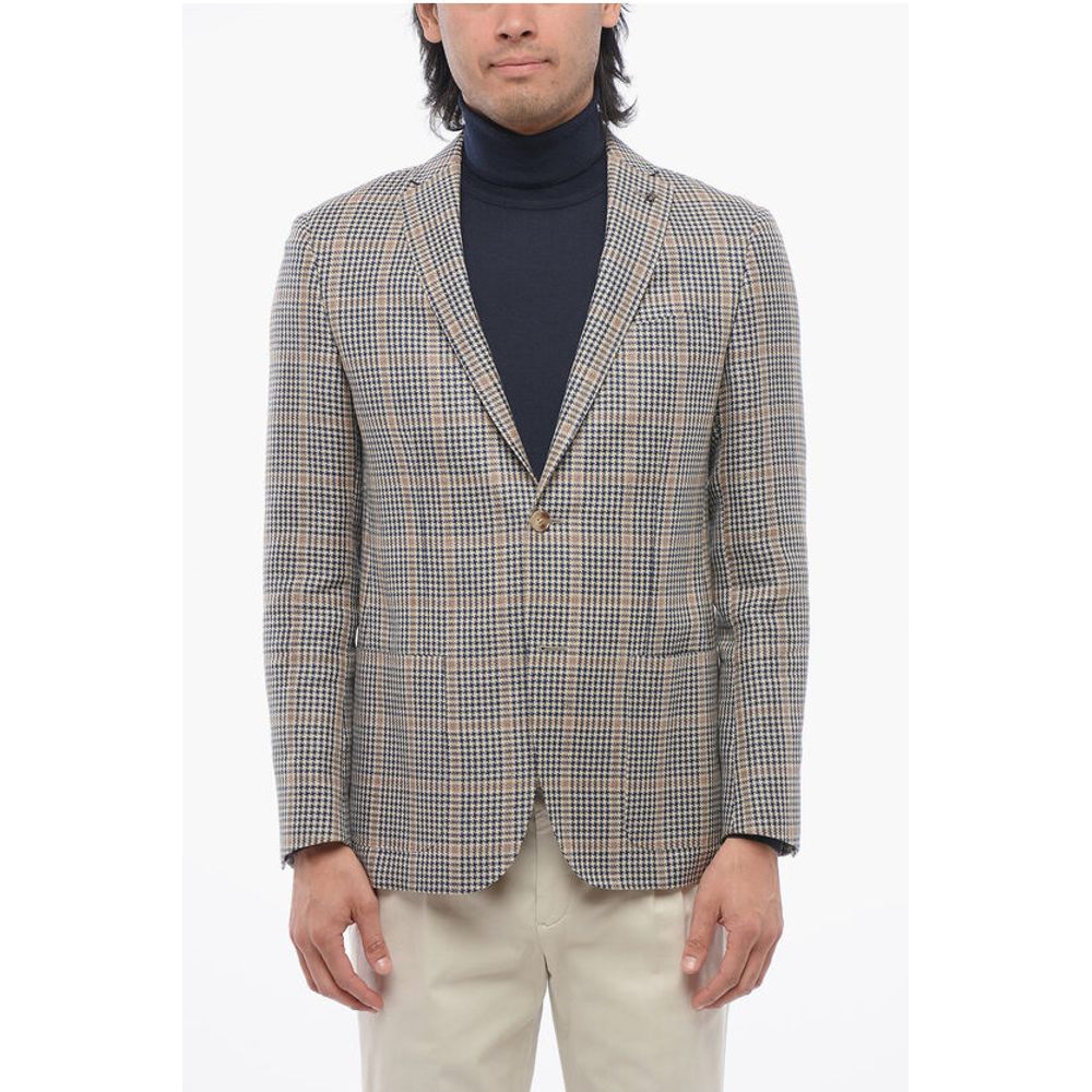 Corneliani CC COLLECTION Linen-blended Blazer with Checkered Motif