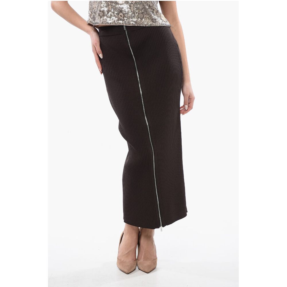 Nanushka Ribbed MEIKA Midi Skirt with Front Zip