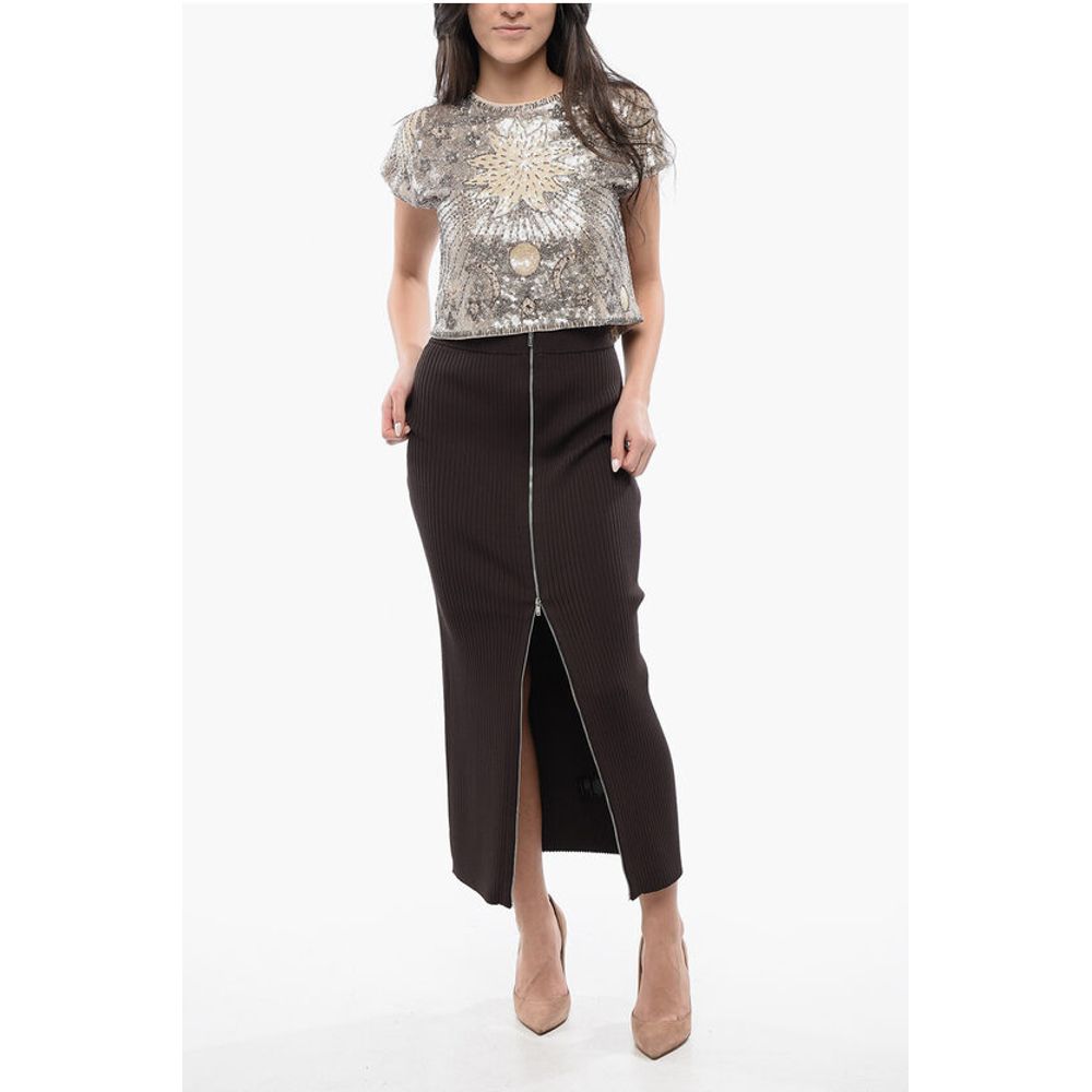 Nanushka Ribbed MEIKA Midi Skirt with Front Zip - Image 4