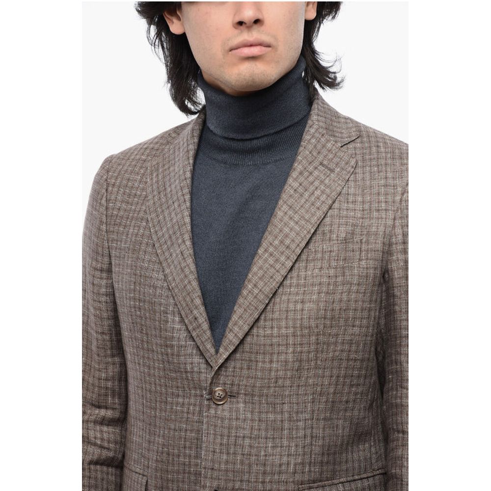 Nino Danieli Gun Club Check Single Breasted Linen Blazer - Image 3