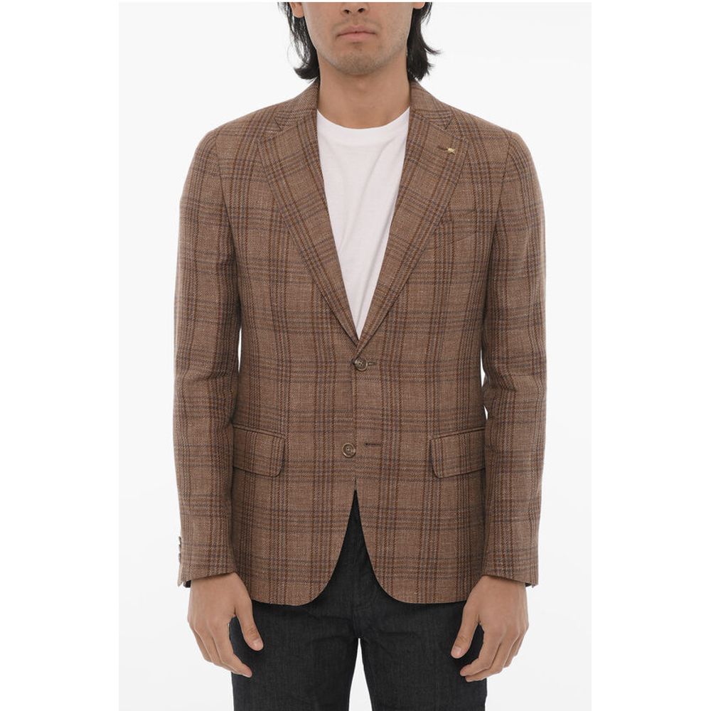 Corneliani CC COLLECTION Plaid Motif 2-Button Blazer with Flap Pockets
