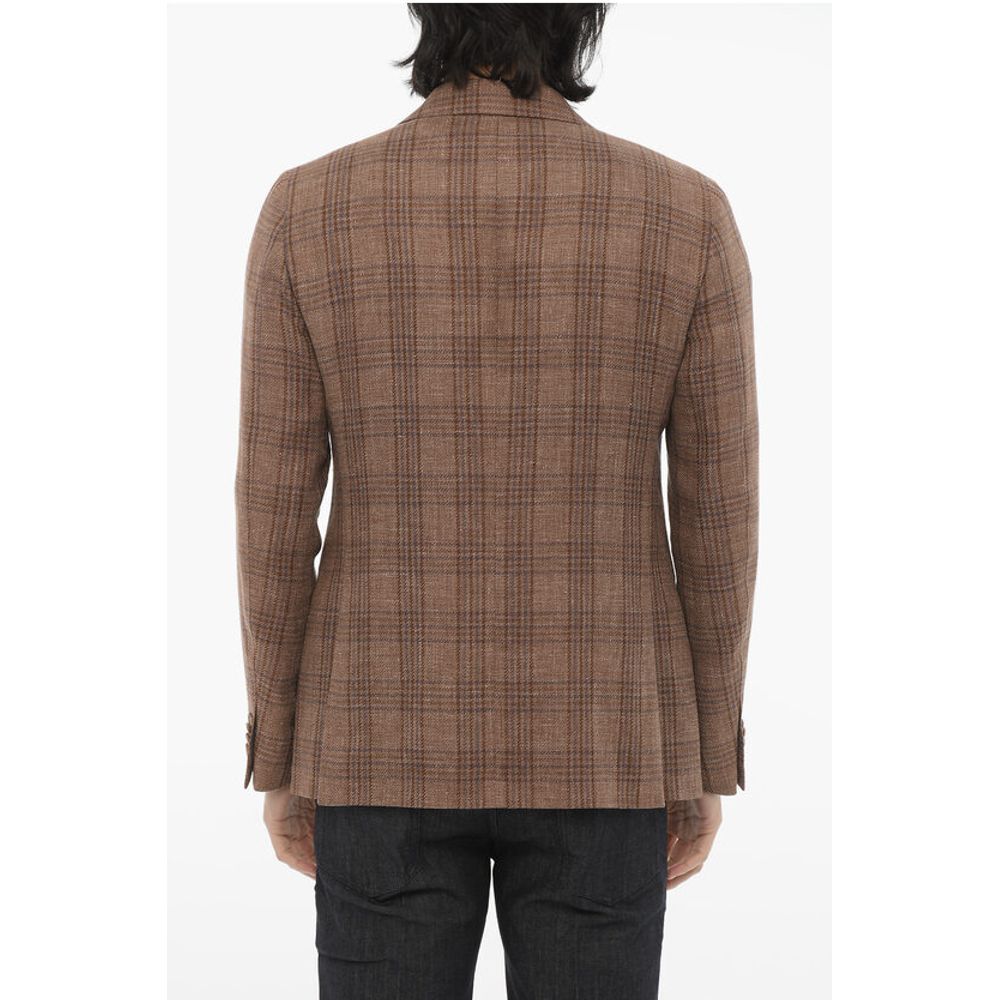 Corneliani CC COLLECTION Plaid Motif 2-Button Blazer with Flap Pockets - Image 2