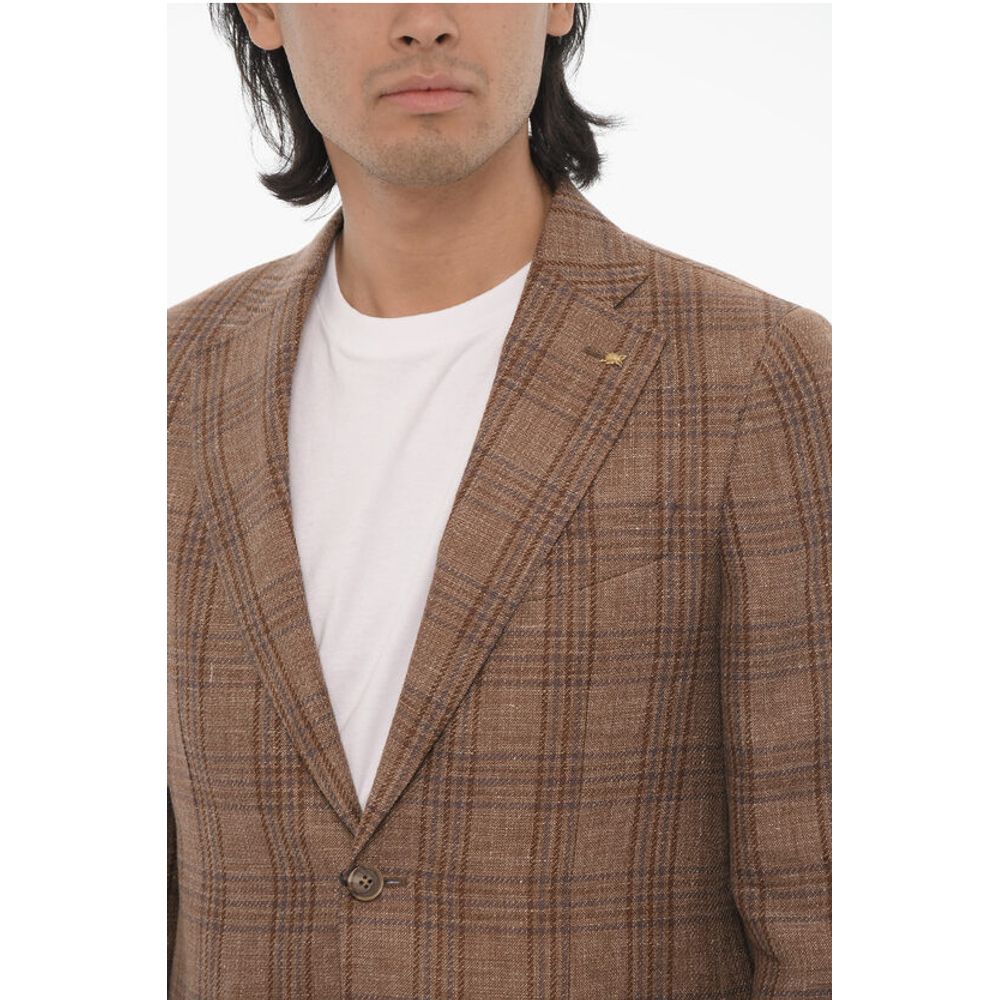 Corneliani CC COLLECTION Plaid Motif 2-Button Blazer with Flap Pockets - Image 3