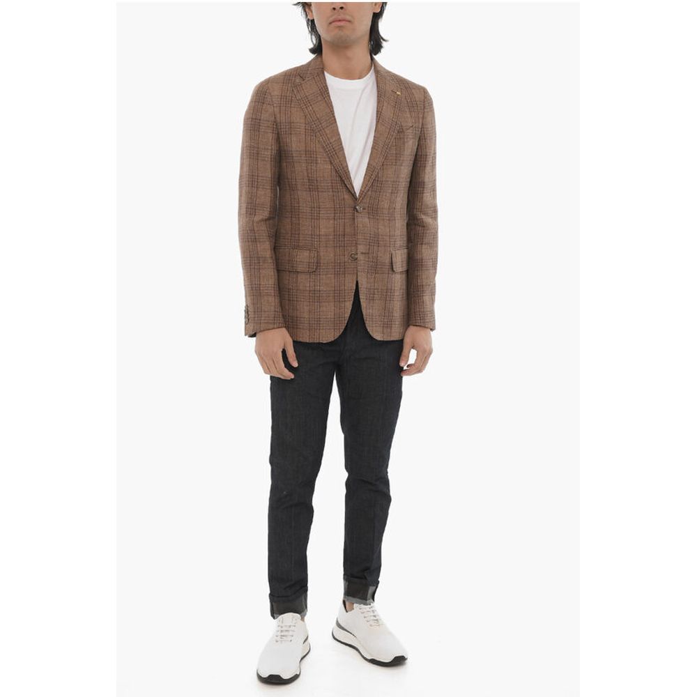 Corneliani CC COLLECTION Plaid Motif 2-Button Blazer with Flap Pockets - Image 4