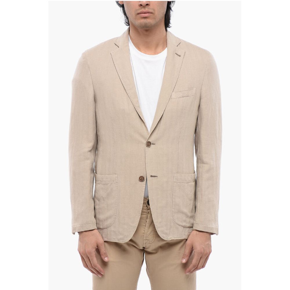 Corneliani ID Herringbone Linen Blend Blazer with Patch Pockets