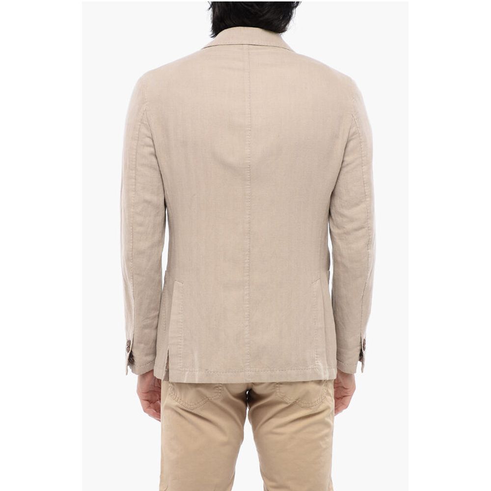 Corneliani ID Herringbone Linen Blend Blazer with Patch Pockets - Image 2