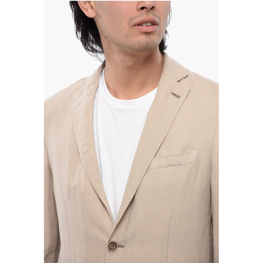 Corneliani ID Herringbone Linen Blend Blazer with Patch Pockets - Image 3