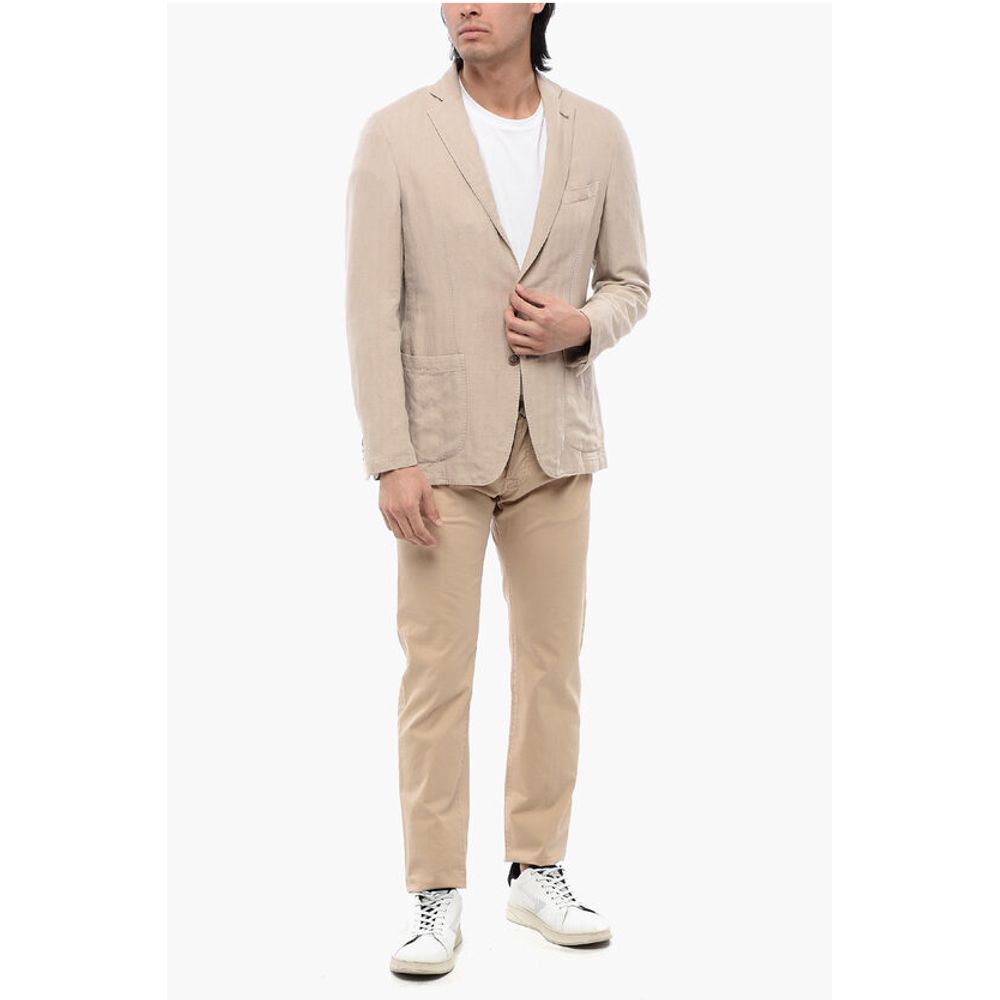 Corneliani ID Herringbone Linen Blend Blazer with Patch Pockets - Image 4