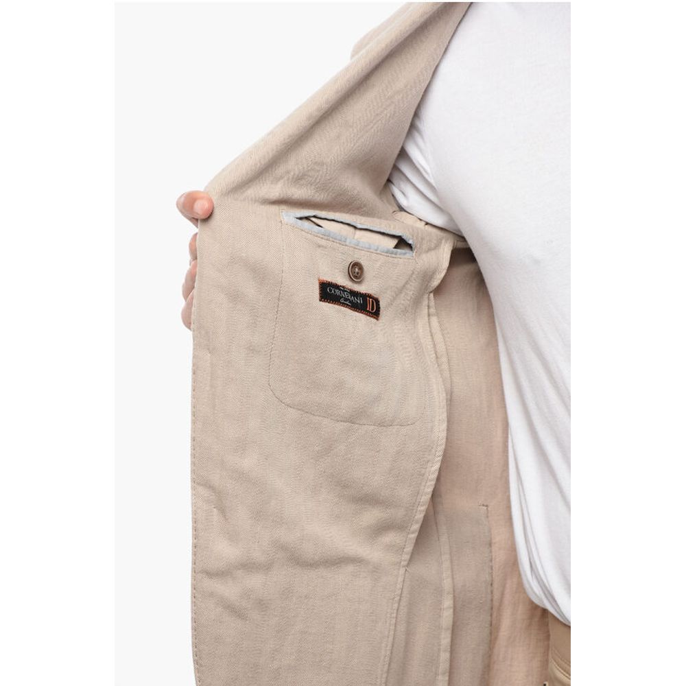 Corneliani ID Herringbone Linen Blend Blazer with Patch Pockets - Image 5