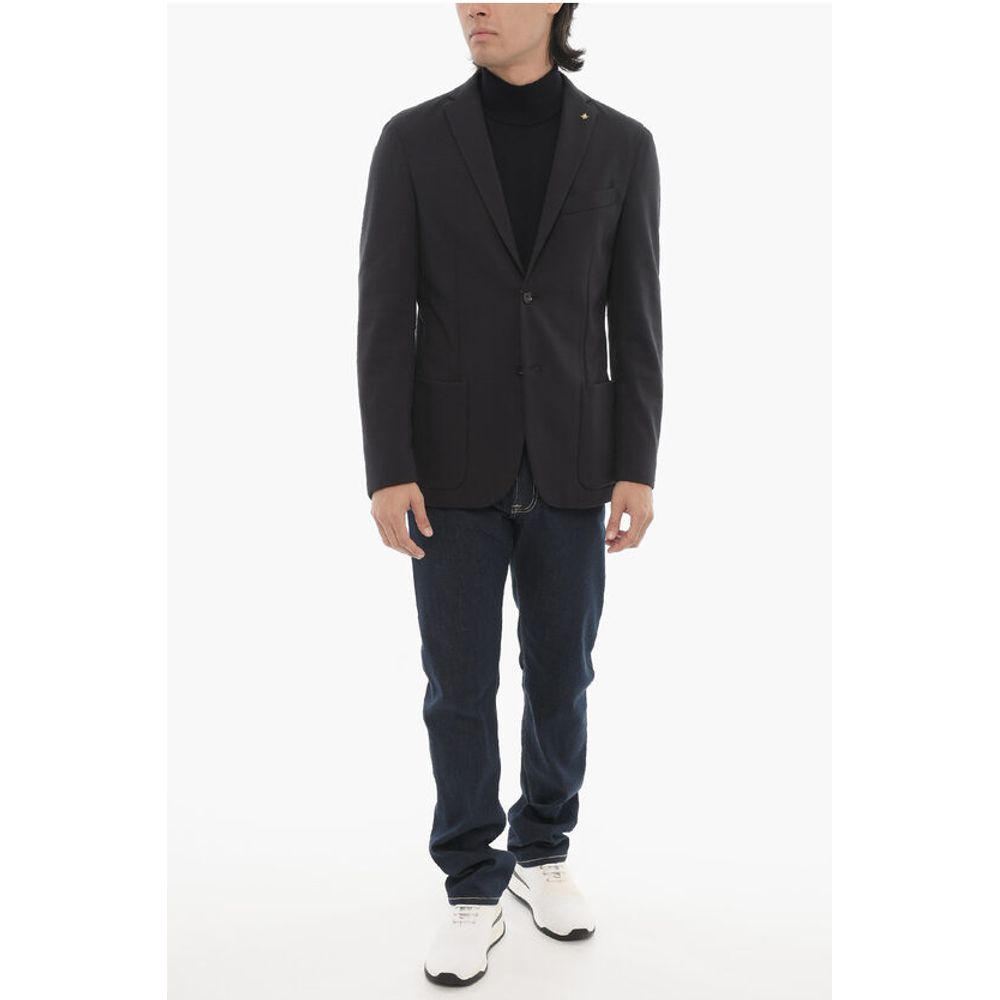 Corneliani CC COLLECTION Virgin Wool Blend Unlined Blazer with Side Ven - Image 4