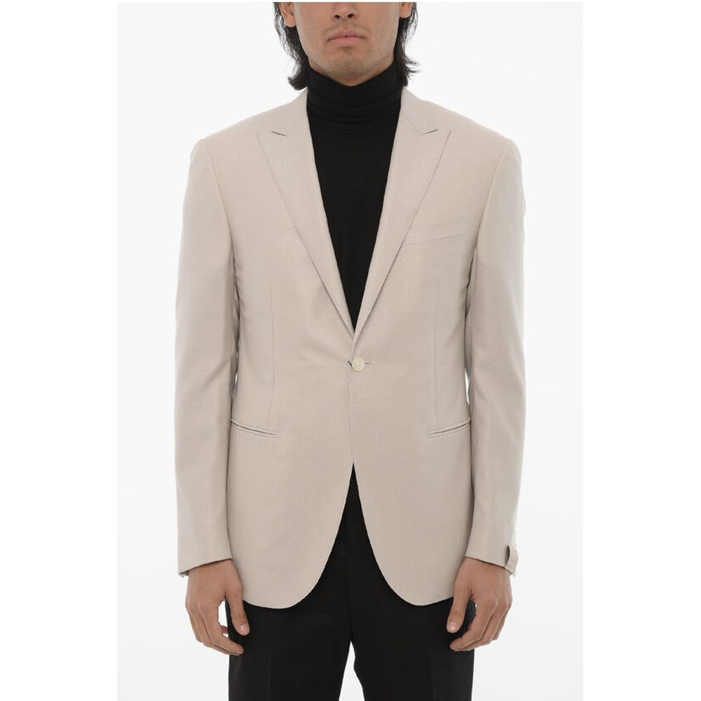Corneliani Virgin Wool and Silk 1-Button Blazer With Peak Lapel