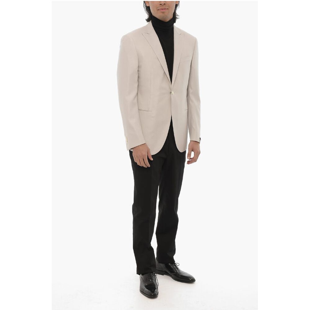 Corneliani Virgin Wool and Silk 1-Button Blazer With Peak Lapel - Image 4