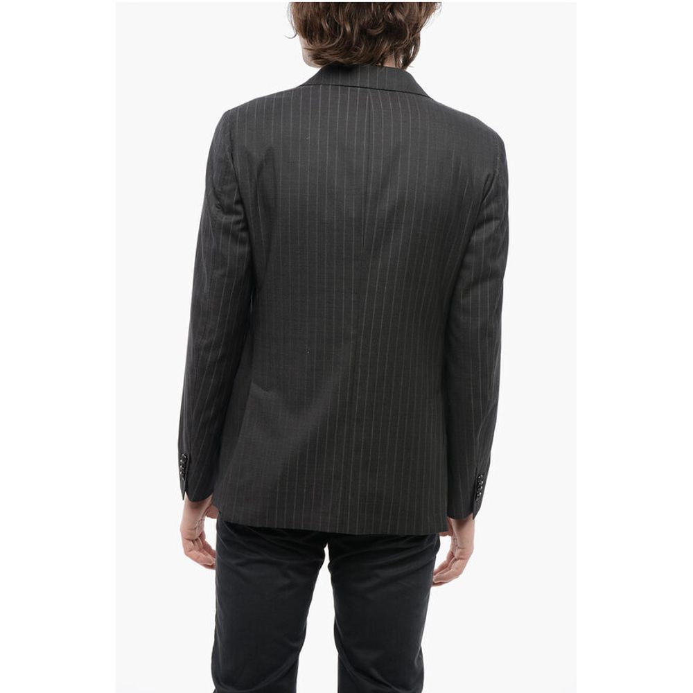 Corneliani CC COLLECTION Pinstriped Side Vents Notch Lapel 3-Button Bla - Image 2