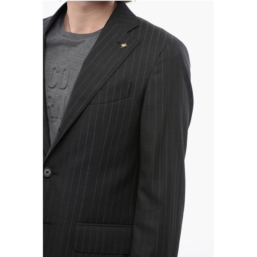 Corneliani CC COLLECTION Pinstriped Side Vents Notch Lapel 3-Button Bla - Image 3
