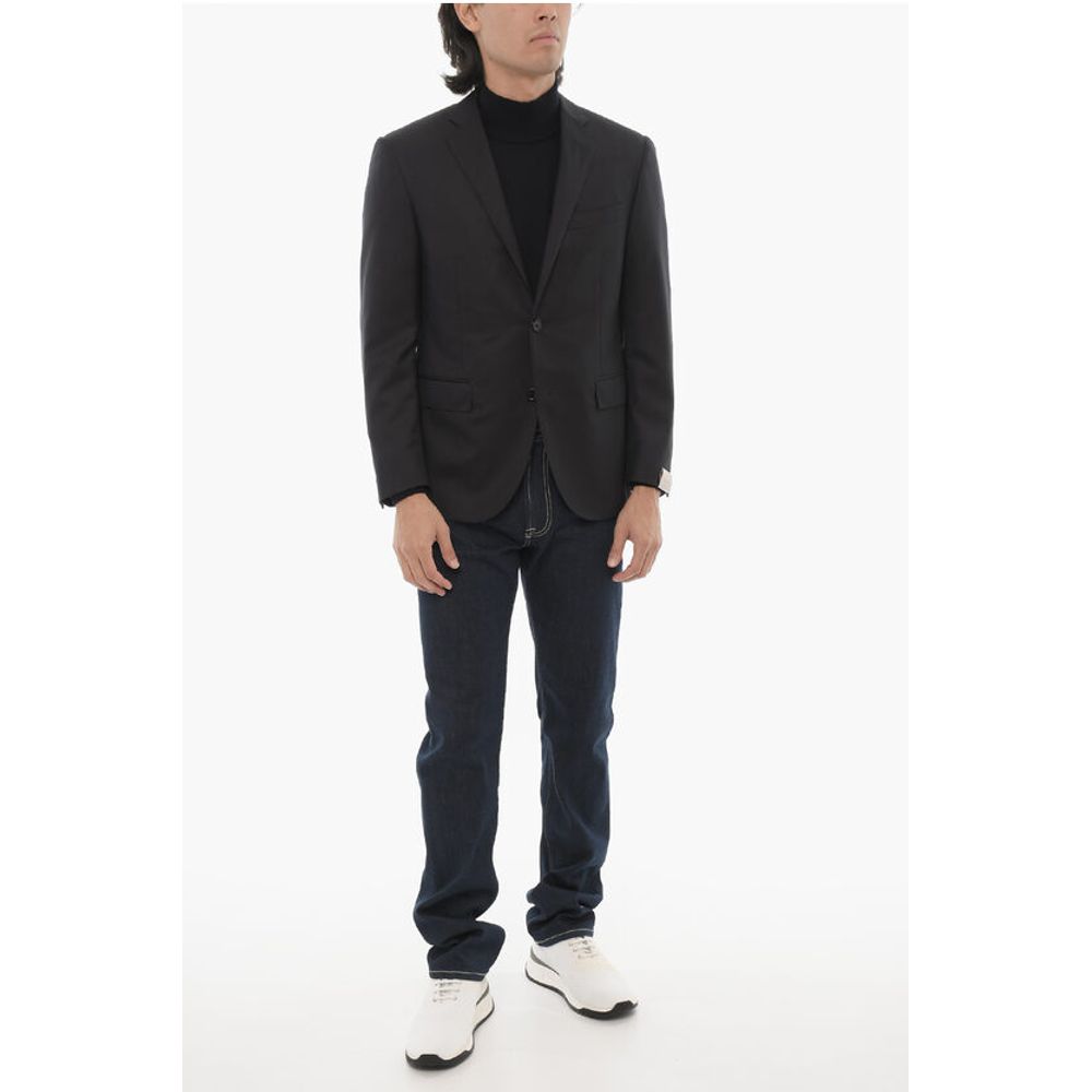 Corneliani Virgin Wool Side Vents Notch Lapel 2-Button Blazer - Image 4