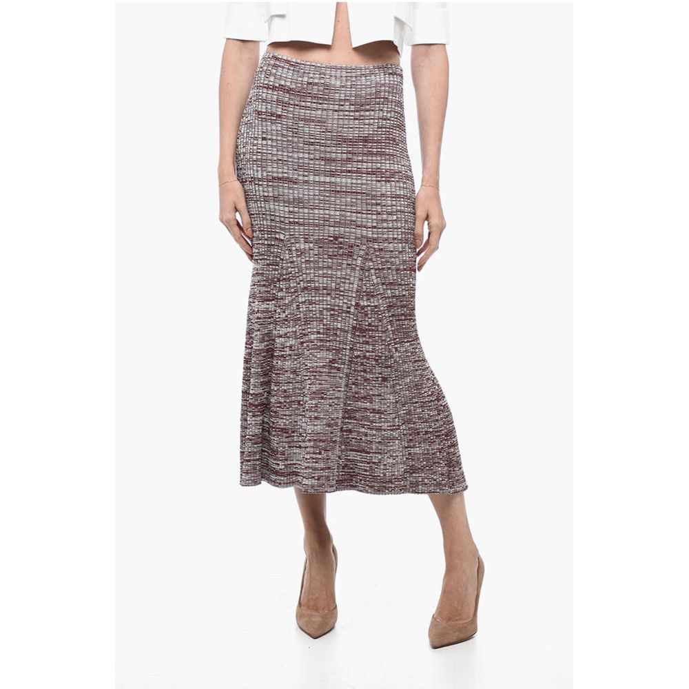 Self-Portrait Ribbed Stretchy Skirt with Flared Hem