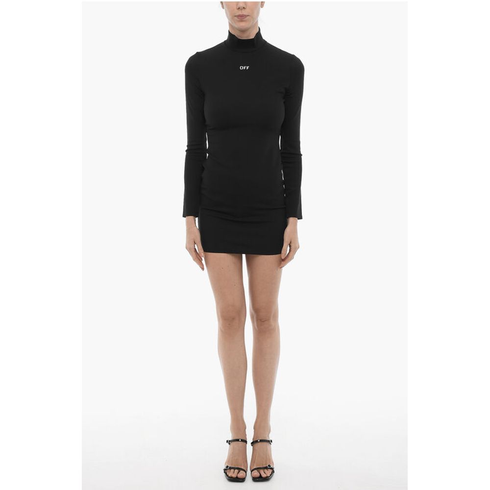 Off-White Long Sleeved Stretch Nylon Bodycon Dress