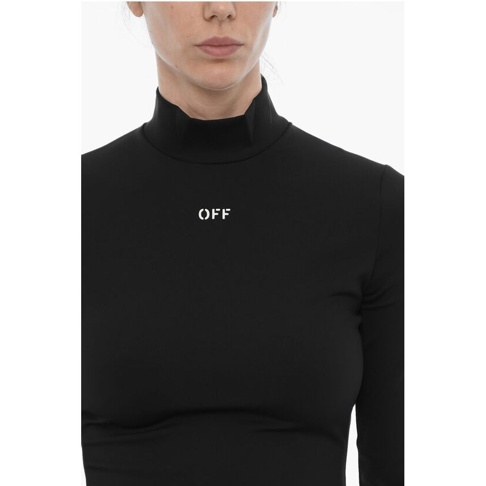 Off-White Long Sleeved Stretch Nylon Bodycon Dress - Image 3