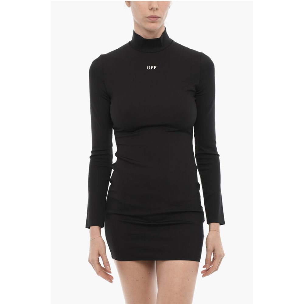 Off-White Long Sleeved Stretch Nylon Bodycon Dress - Image 4