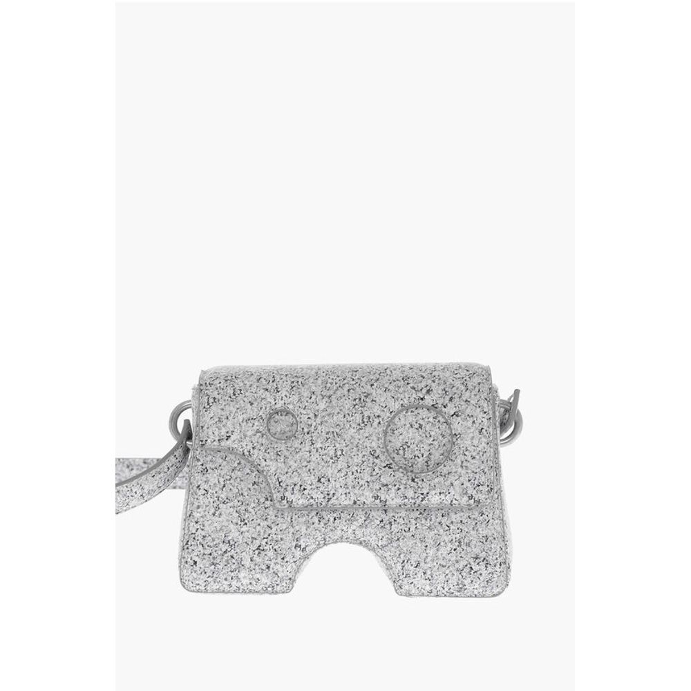 Off-White Marble Effect Leather BURROW Crossbody Bag with Cut-Out Deta