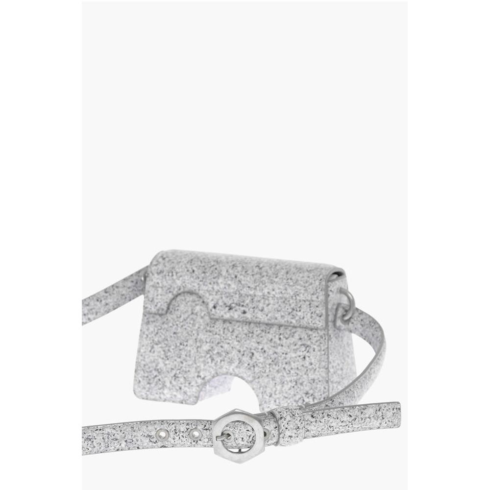 Off-White Marble Effect Leather BURROW Crossbody Bag with Cut-Out Deta - Image 2