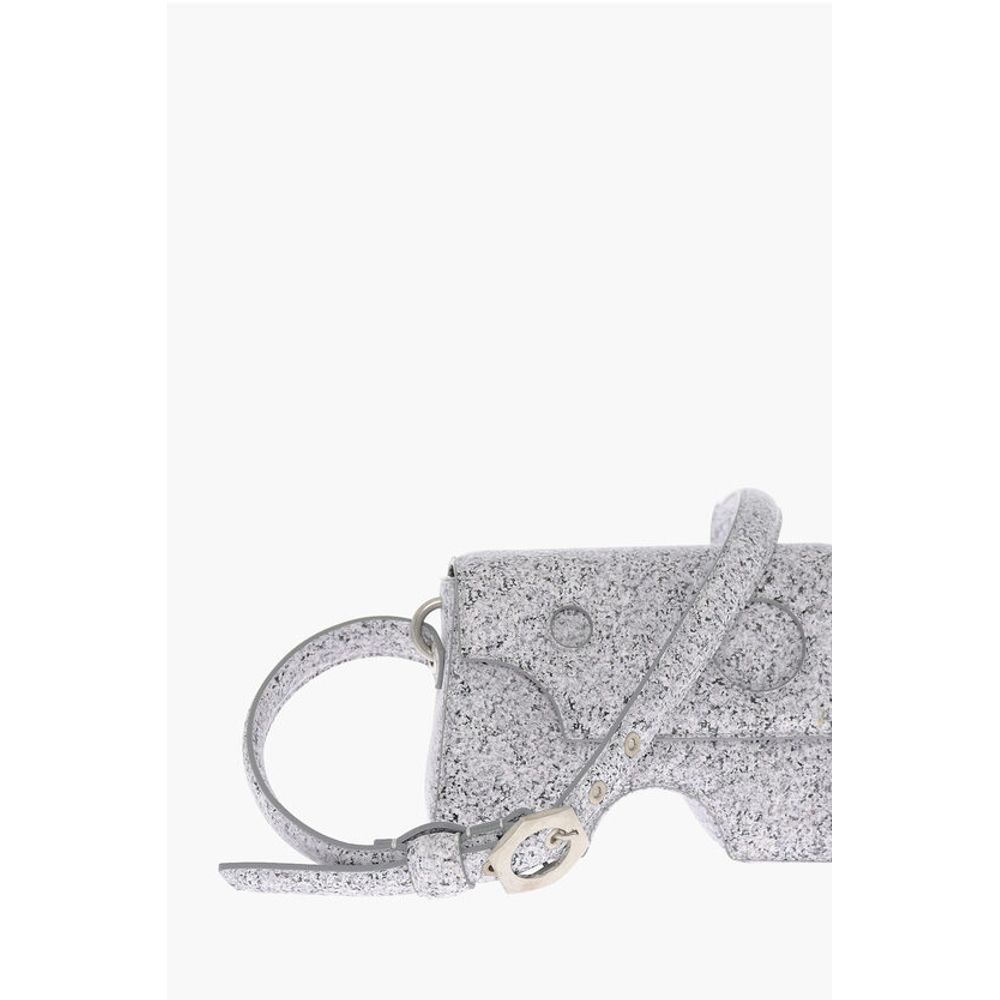 Off-White Marble Effect Leather BURROW Crossbody Bag with Cut-Out Deta - Image 3