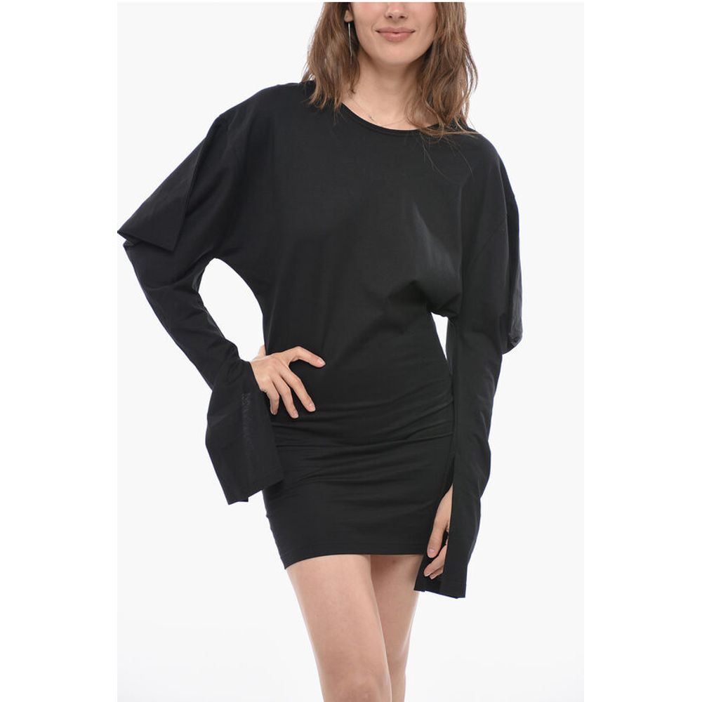 Setchu Solid Color Tee Dress with Asymmetrical Sleeve - Image 4