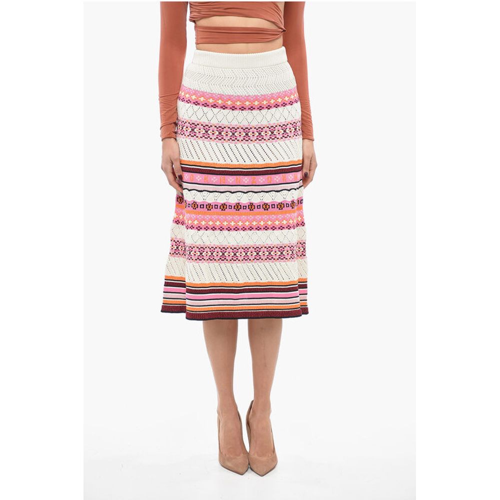 Kenzo Crochet Cotton Blend Midi Skirt with Fairisle Motif