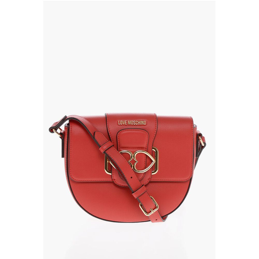 Moschino LOVE Faux Leather Crossbody Bag with Double Metal Heart