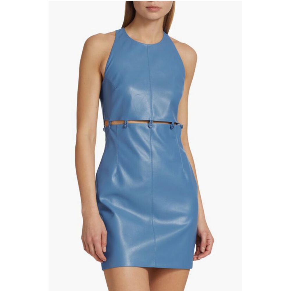 Nanushka Vegan-leather LAYAN Mini Dress with Button Loop Detail