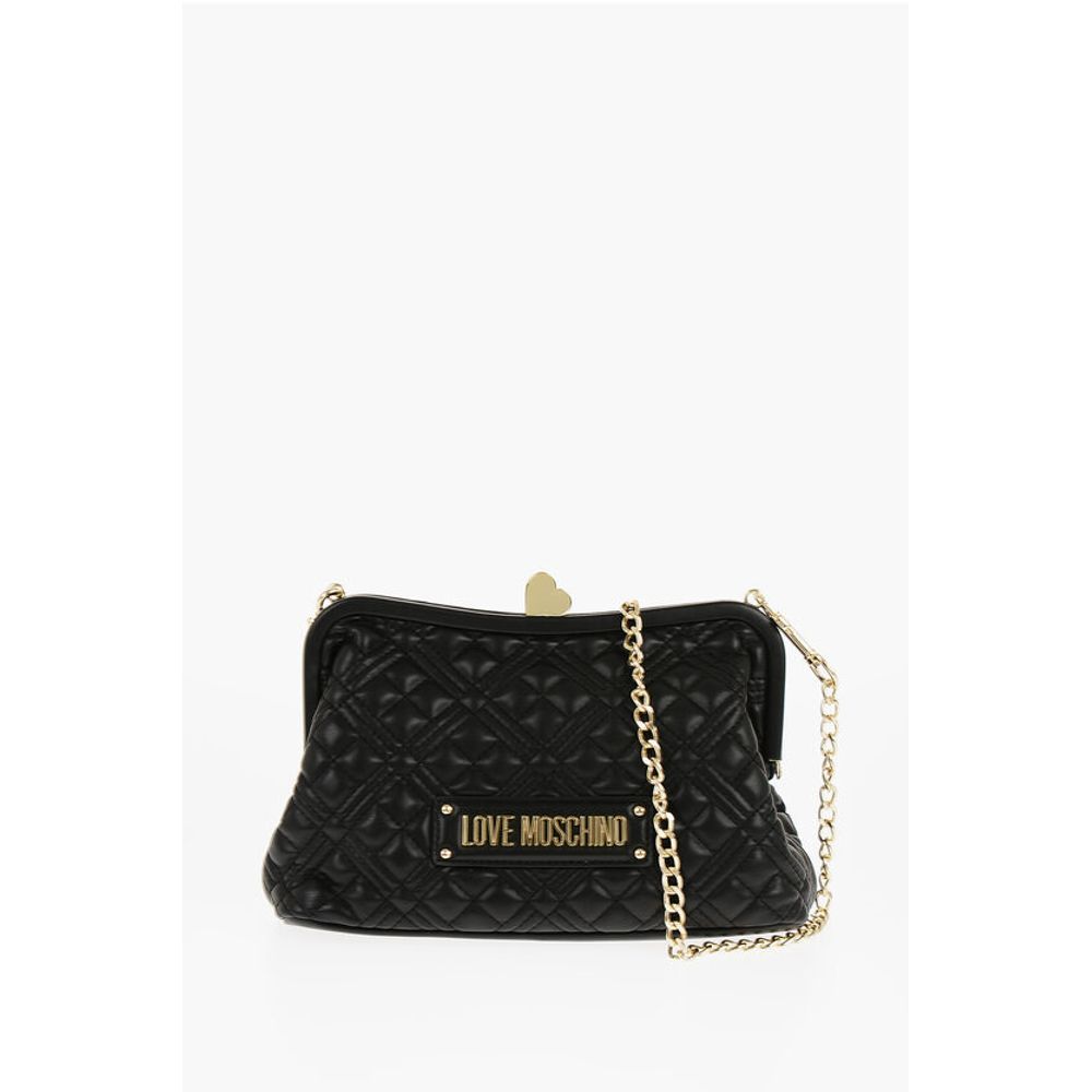 Moschino LOVE Quilted Faux Leather Bag with Golden Chain and Heart De