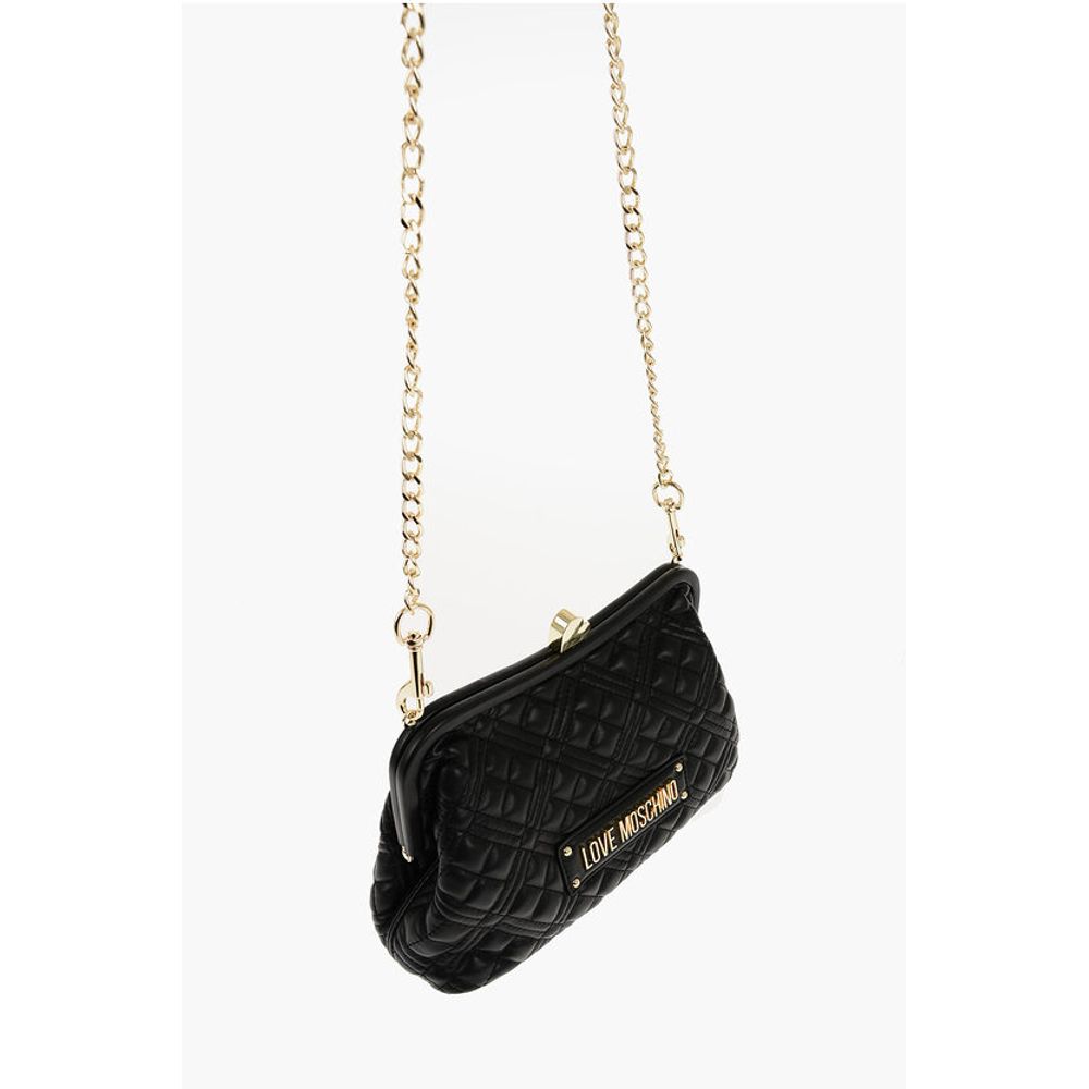 Moschino LOVE Quilted Faux Leather Bag with Golden Chain and Heart De - Image 3