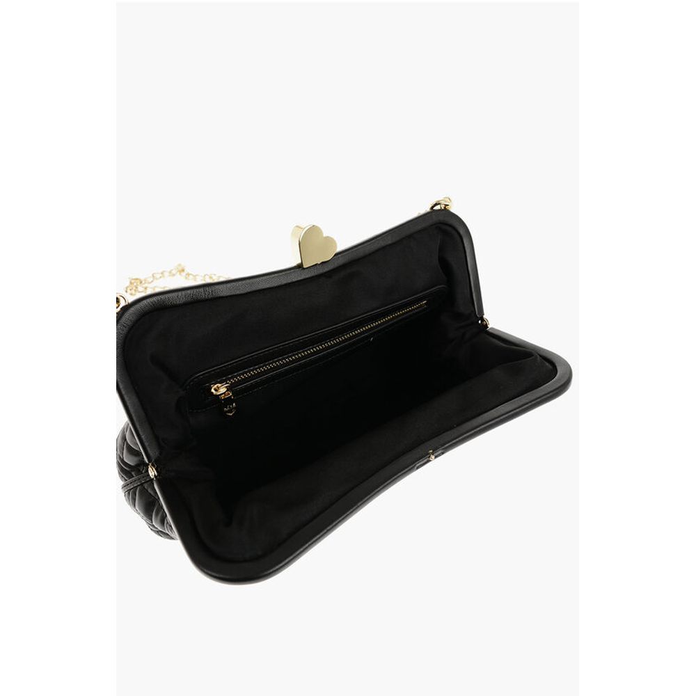 Moschino LOVE Quilted Faux Leather Bag with Golden Chain and Heart De - Image 4