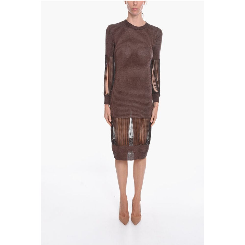 Bottega Veneta Metallic Viscose-knit Midi Dress with Chain Details