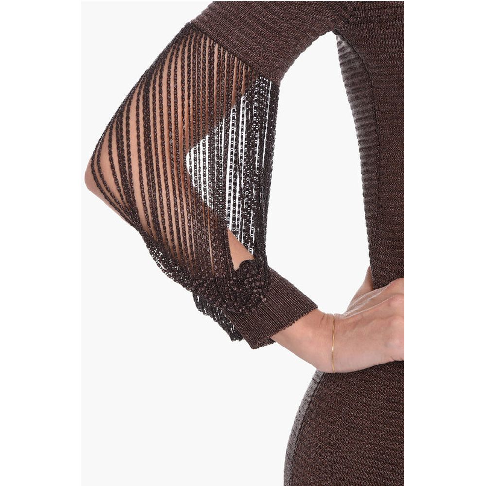 Bottega Veneta Metallic Viscose-knit Midi Dress with Chain Details - Image 3