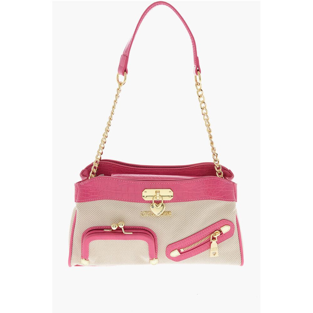 Moschino LOVE Fabric Crossbody Bag with Crocodile Effect Faux Leather