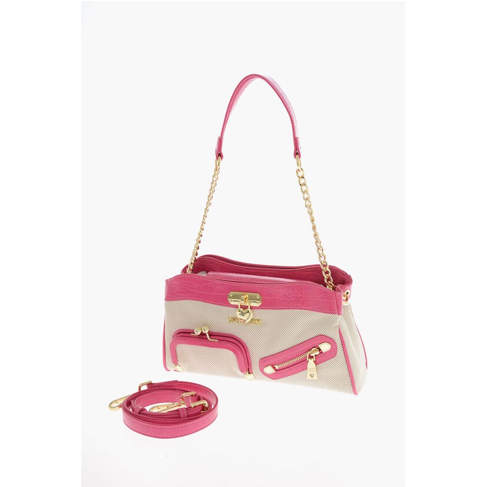 Moschino LOVE Fabric Crossbody Bag with Crocodile Effect Faux Leather - Image 2