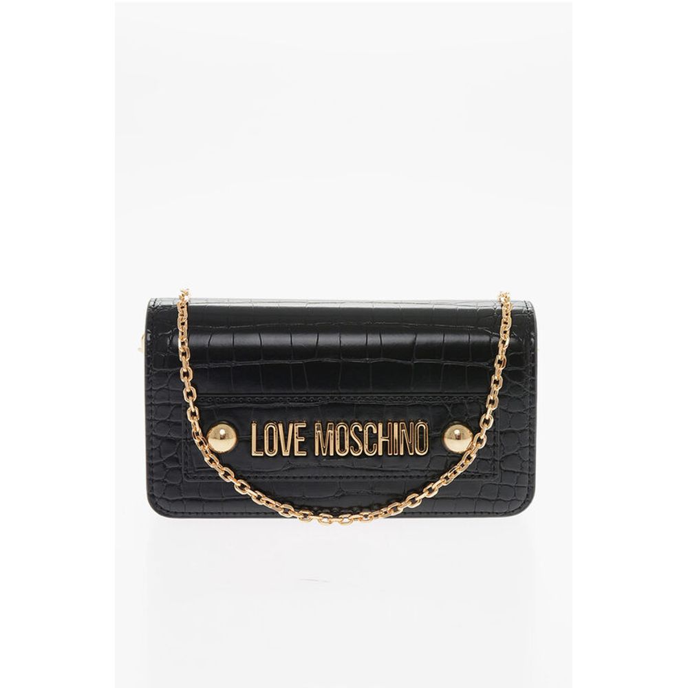 Moschino LOVE Faux Leather Crocodile Effect Bag with Embellished Gold