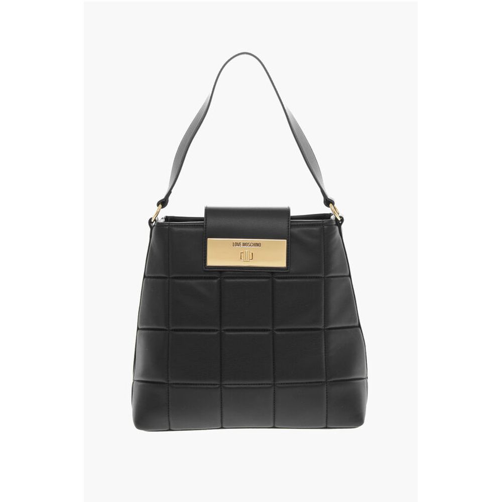 Moschino LOVE Quilted Faux Leather Shoulder Bag with Turn Lock Closur