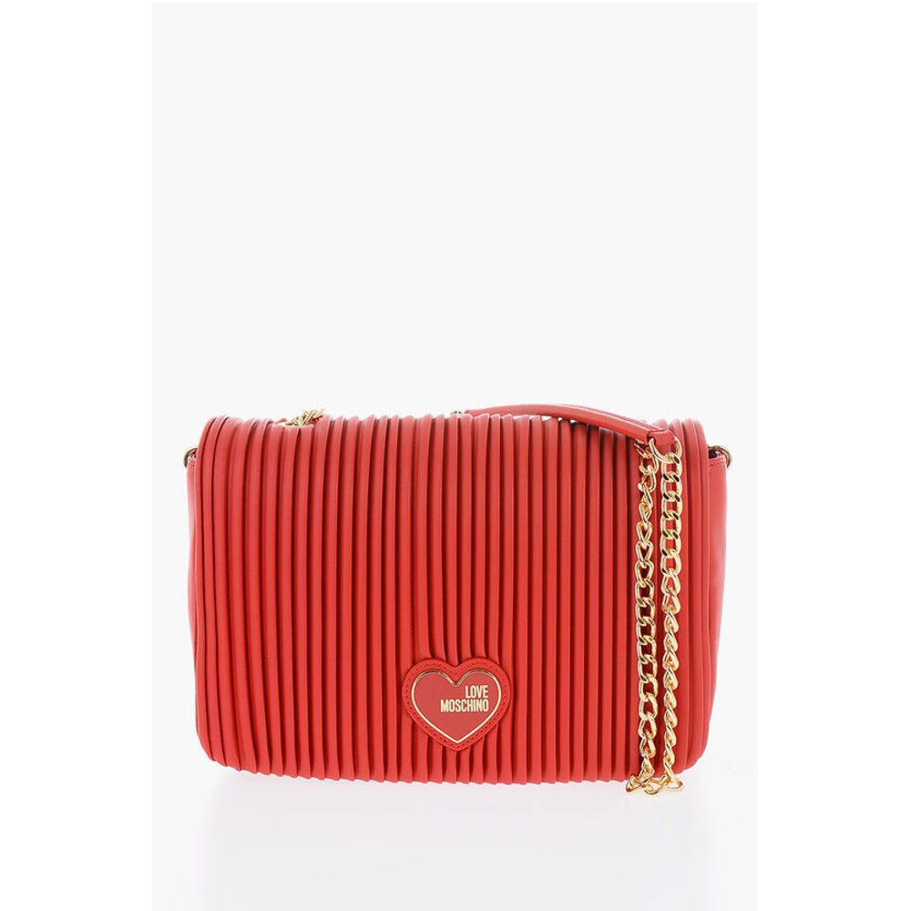 Moschino LOVE Pleated Faux Leather Bag with Chain Shoulder Strap