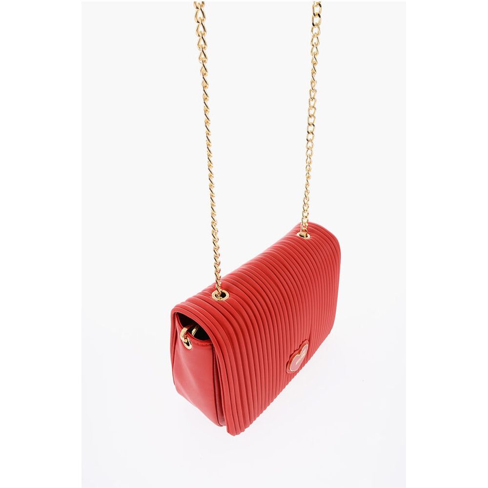 Moschino LOVE Pleated Faux Leather Bag with Chain Shoulder Strap - Image 4