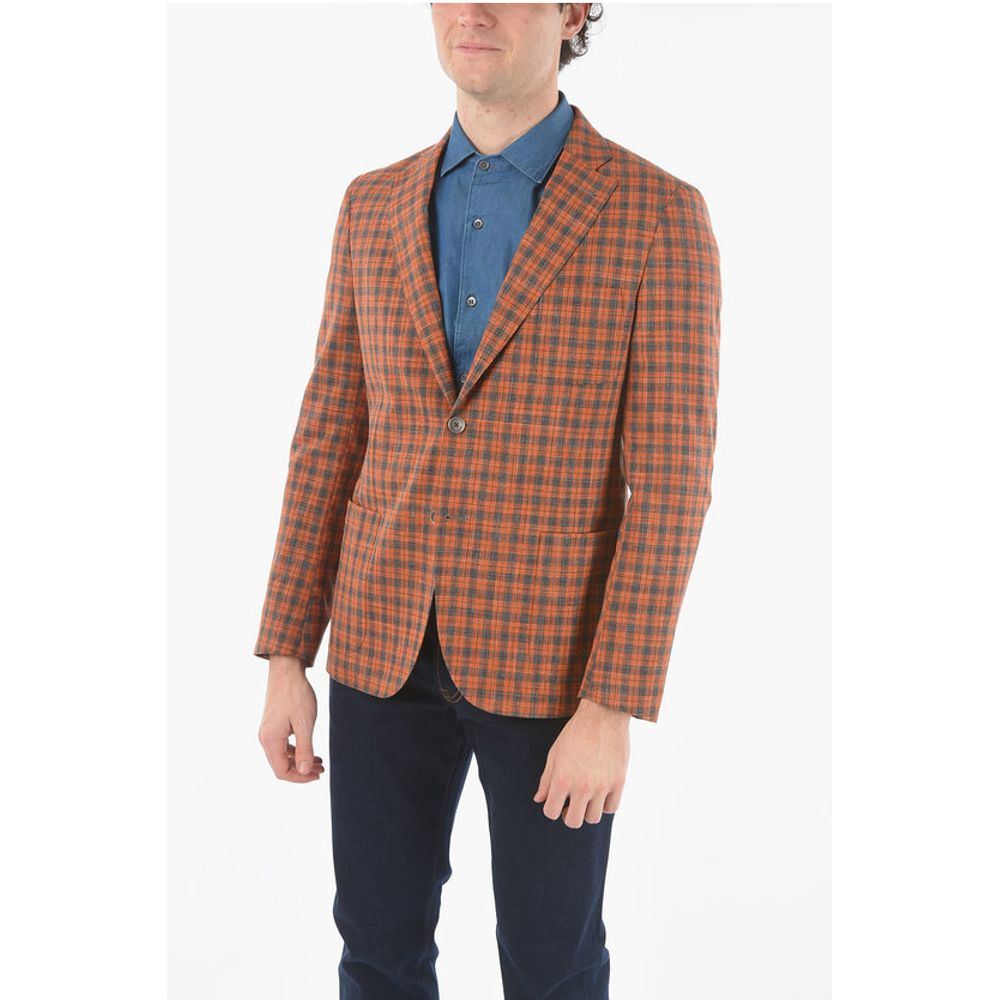 Corneliani CC COLLECTION Half-lined Plaid Check Blazer with Patch Pocke