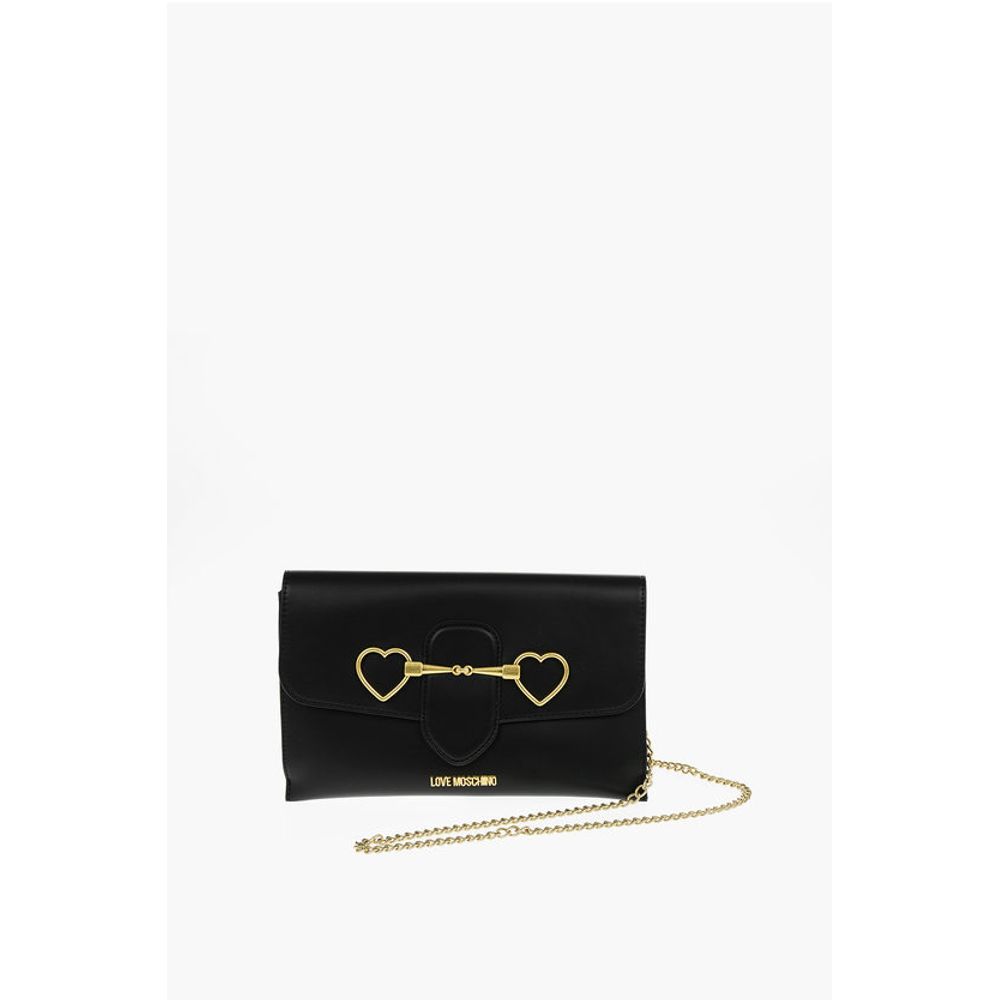 Moschino LOVE Removable Chain Shoulder Strap Faux Leather Clutch