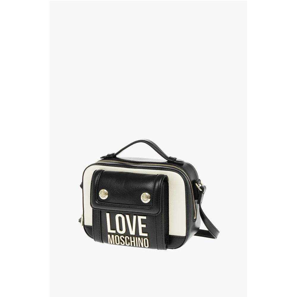 Moschino LOVE Golden Logo Two-Tone Faux Leather Crossbody Bag