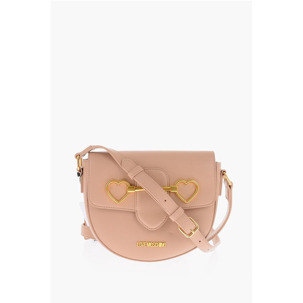 Moschino LOVE Faux Leather Shoulder Bag with Golden Heart Clamp