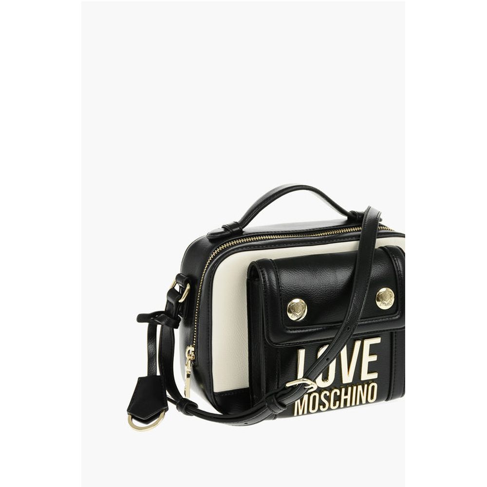 Moschino LOVE Golden Logo Two-Tone Faux Leather Crossbody Bag - Image 3