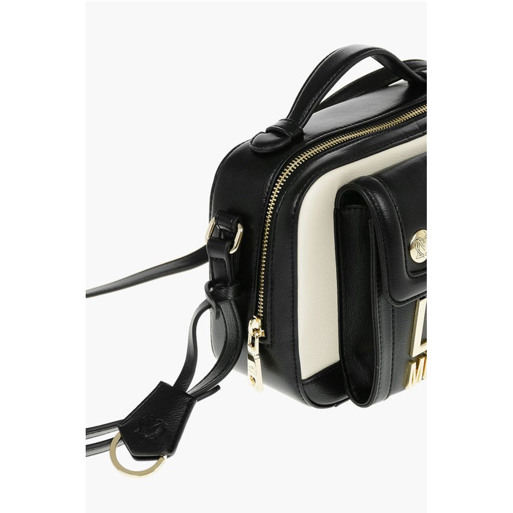 Moschino LOVE Golden Logo Two-Tone Faux Leather Crossbody Bag - Image 4