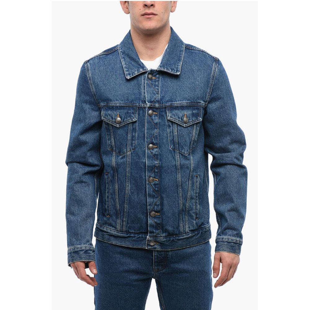 Palm Angels Dark Washed Denim Jacket with Embossed Monogram