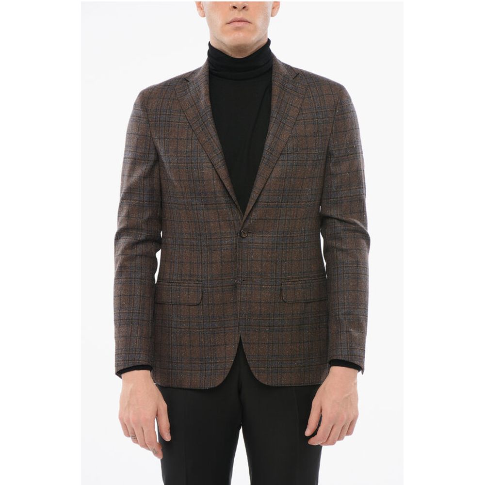 Corneliani Checkered Motif Wool Blend Single Breasted Blazer With Jette