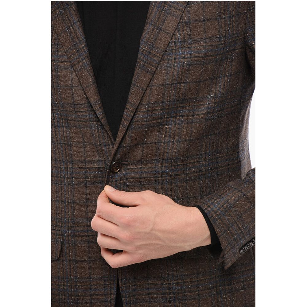 Corneliani Checkered Motif Wool Blend Single Breasted Blazer With Jette - Image 3